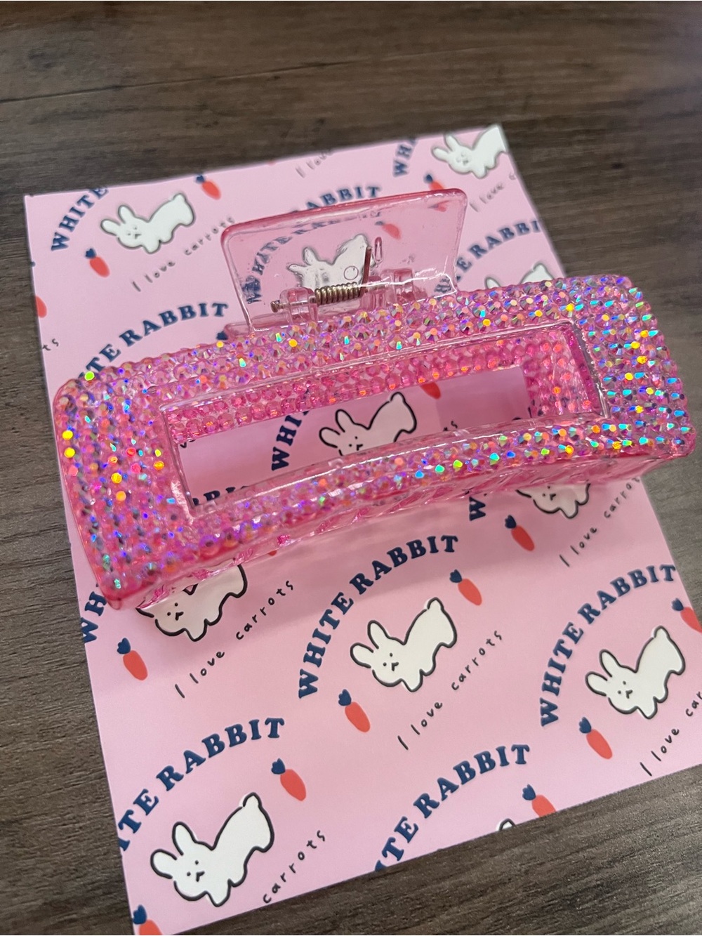 Handmade Pink Bedazzled Rectangle Claw Clip w/ Custom Packaging Y2K Kawaii - Picture 2 of 4